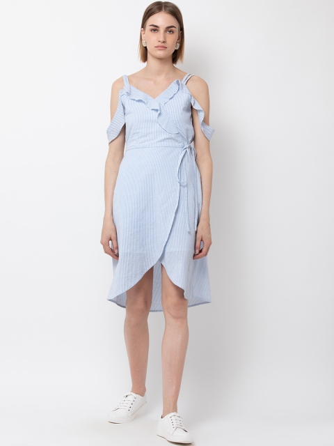 

DODO & MOA Women Blue & White Wrap Dress