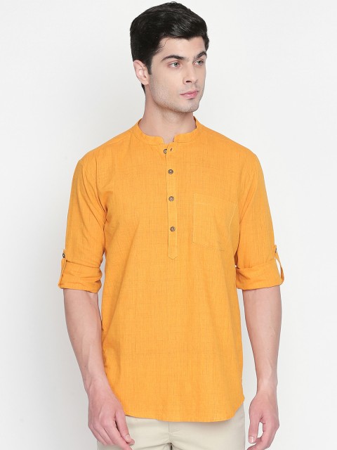 

indus route by Pantaloons Men Mustard Yellow Solid Straight Kurta