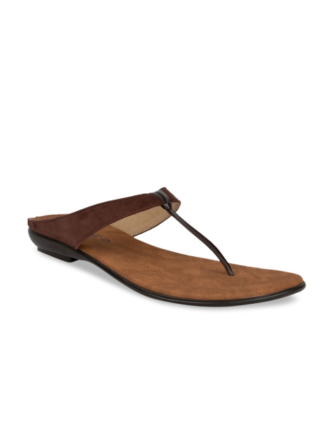 

SOLES Women Brown Solid T-Strap Flats
