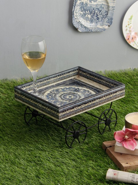 

Rangrage Black & Off-White Printed Tray Cart