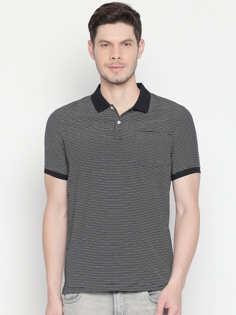 

BYFORD by Pantaloons Men Navy Blue Striped Polo Collar T-shirt