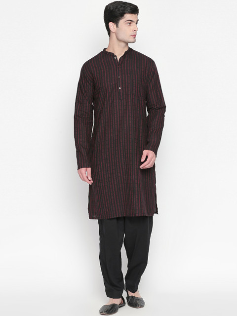 

indus route by Pantaloons Men Black & Red Striped Straight Kurta