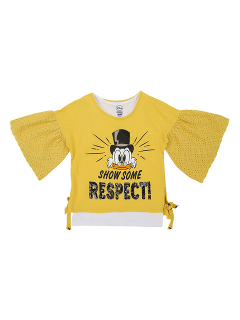 

Pantaloons Junior Girls Yellow Pure Cotton Donald Duck Printed Top