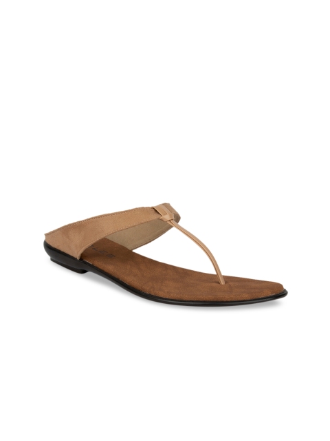 

SOLES Women Beige Solid T-Strap Flats