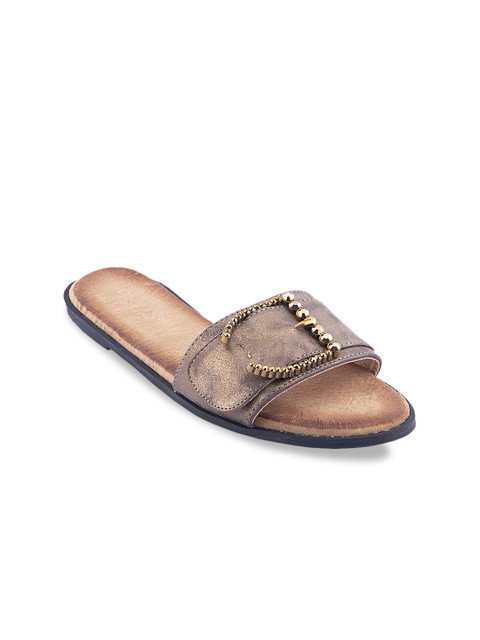

URBANE Women Brown Solid Faux Fur Open Toe Flats