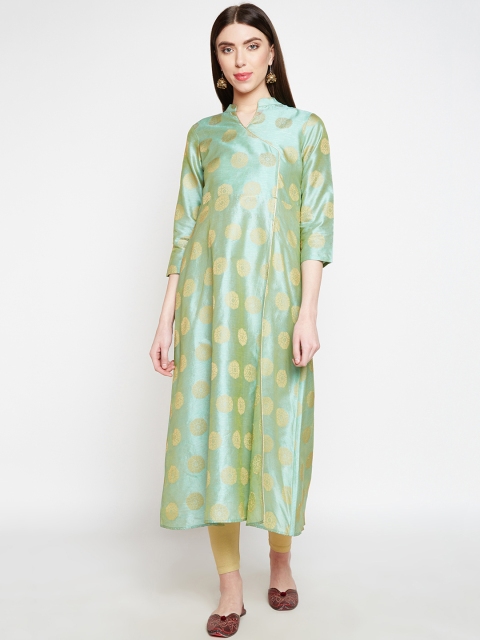 

Be Indi Women Sea Green & Gold-Coloured Woven Design A-Line Kurta