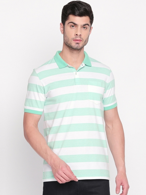 

BYFORD by Pantaloons Men Green Striped Polo Collar T-shirt
