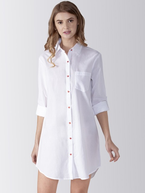 

ADORENITE Women White Solid Sleep Shirt