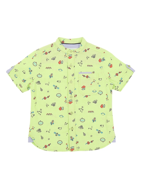 

Pantaloons Junior Boys Green Regular Fit Printed Casual Shirt