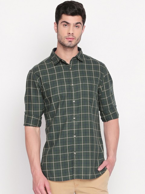 

BYFORD by Pantaloons Men Green & Beige Slim Fit Checked Casual Shirt