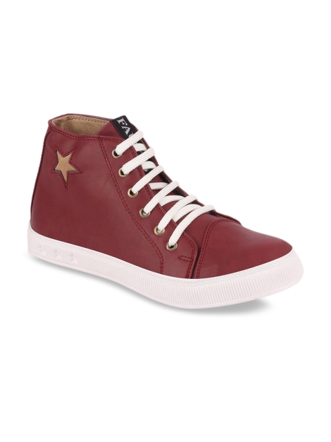 

FAUSTO Women Burgundy Solid Mid-Top Sneakers