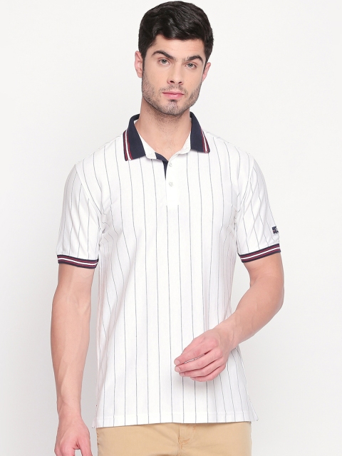 

BYFORD by Pantaloons Men White Striped Polo Collar T-shirt