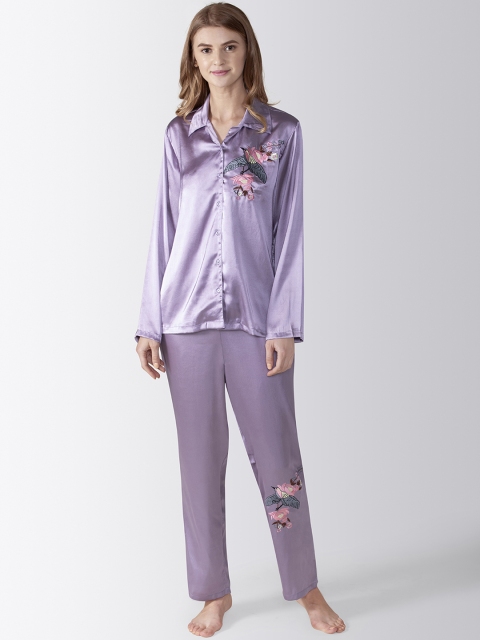 ADORENITE Women Lavender Solid Night Suit PJ016