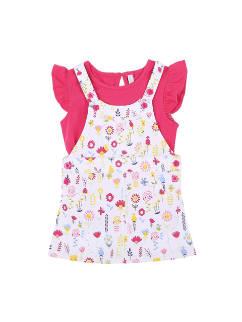 

Pantaloons Baby Girls White & Pink Pinafore Dress With T-Shirt