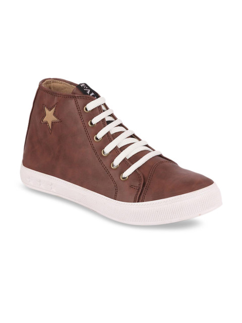 

FAUSTO Women Brown Solid Mid-Top Sneakers