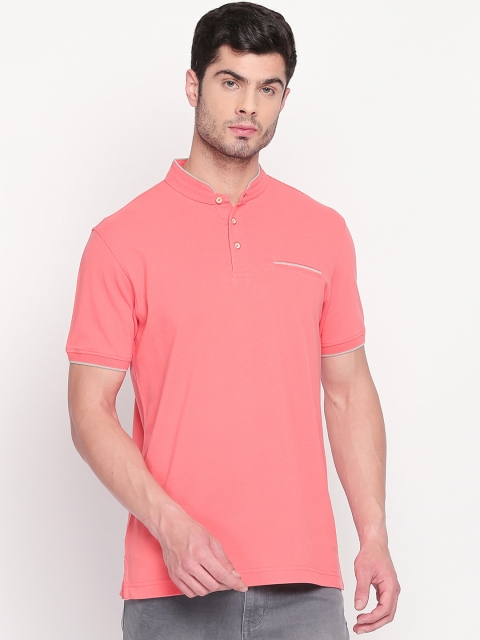 

BYFORD by Pantaloons Men Pink Solid Mandarin Collar T-shirt