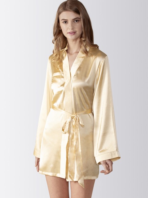 

Adorenite Women Beige Satin Robe with BRIDE Embroidery Detail