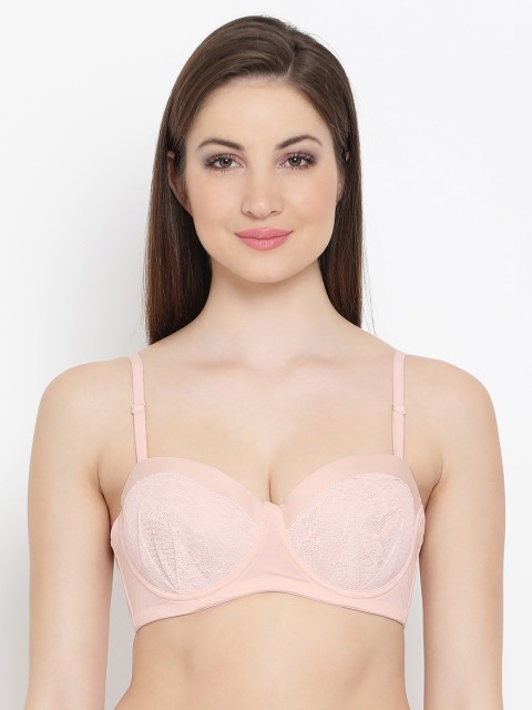 

Clovia Lace Padded Underwired Strapless Brabrief, Nude