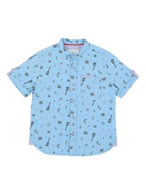 

Pantaloons Junior Boys Blue Regular Fit Printed Casual Shirt