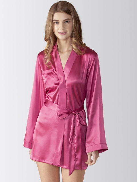 

Adorenite Women Pink Satin Robe with Bride's Squad Embroidery Detail