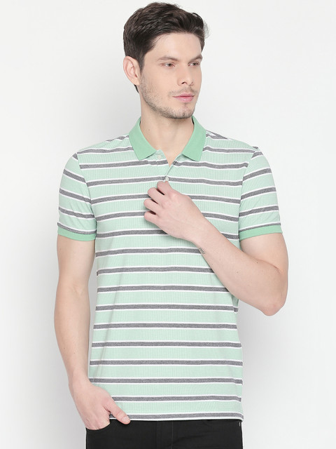 

BYFORD by Pantaloons Men Green Striped Polo Collar T-shirt