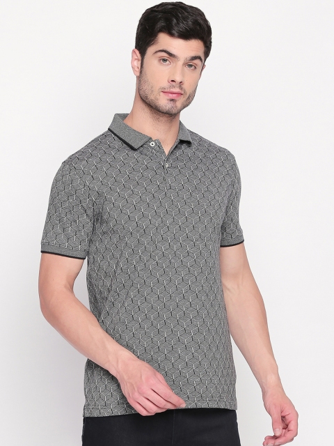

BYFORD by Pantaloons Men Grey Melange Self Design Polo Collar T-shirt
