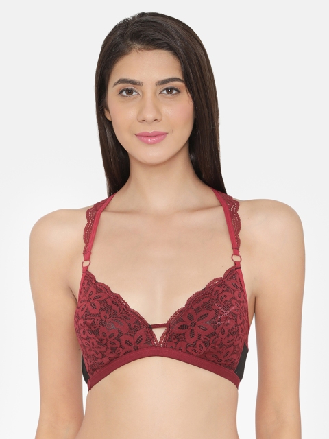 

Clovia Lace Non-Padded Non-Wired Plunge T-Back Bralette, Maroon