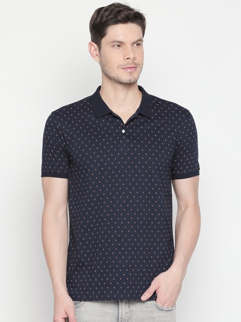 

BYFORD by Pantaloons Men Navy Blue Printed Polo Collar T-shirt