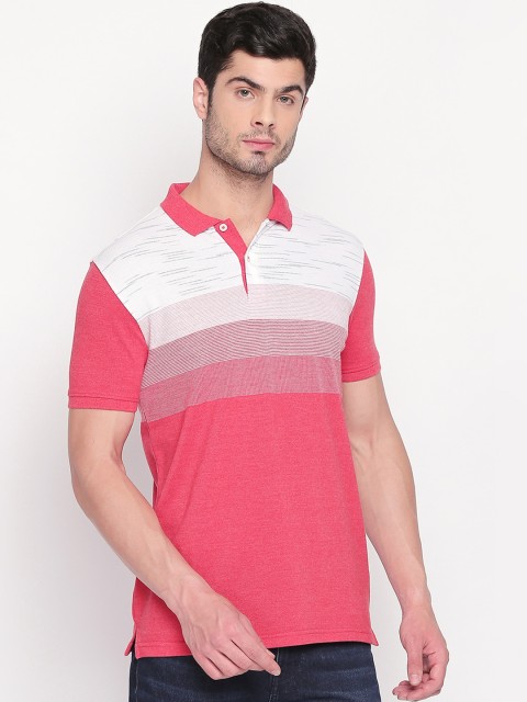 

BYFORD by Pantaloons Men Pink & White Colourblocked Polo Collar T-shirt