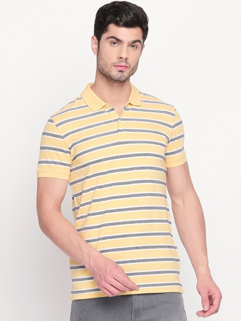 

BYFORD by Pantaloons Men Yellow Striped Polo Collar Slim Fit T-shirt