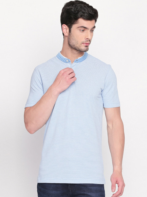 

BYFORD by Pantaloons Men Blue Solid Mandarin Collar T-shirt