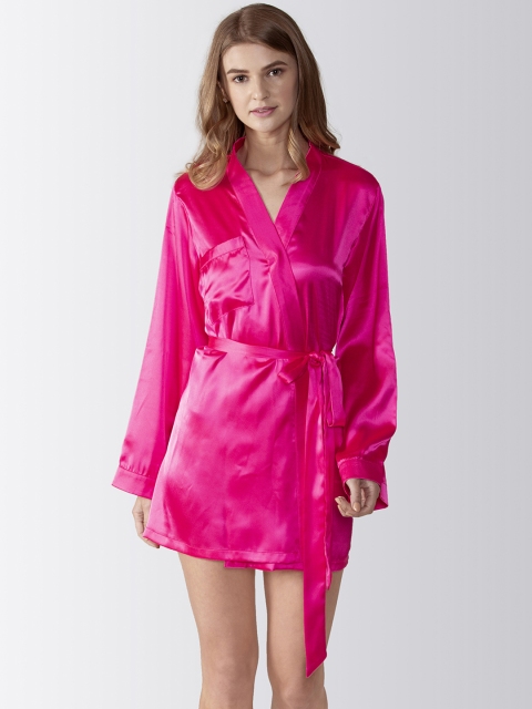 

Adorenite Women Hot Pink Satin Robe with BRIDE Embroidery Detail