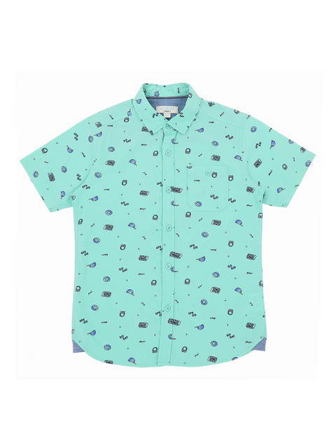 

Pantaloons Junior Boys Green Regular Fit Printed Casual Shirt