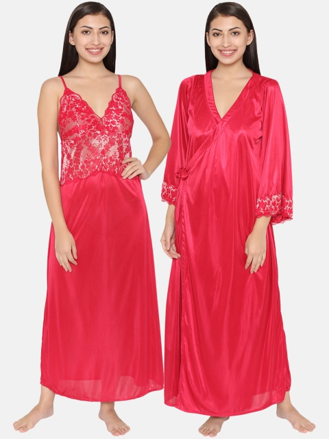 

Clovia Magenta Embroidered Nightdress NS1104R22S/M