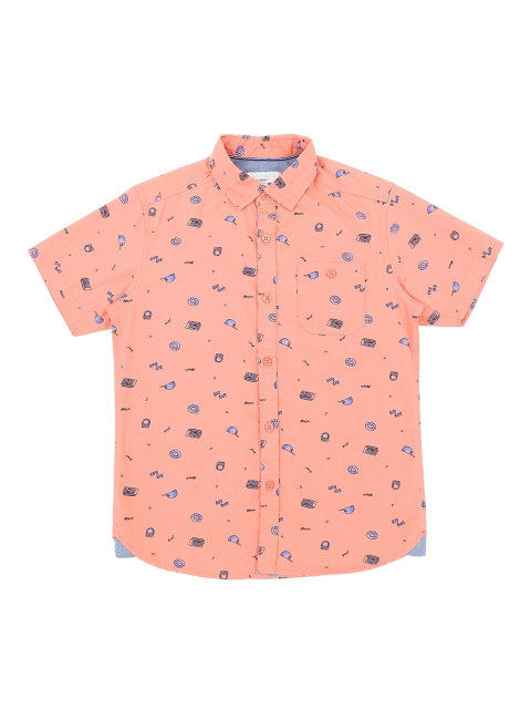 

Pantaloons Junior Boys Peach-Coloured Regular Fit Printed Casual Shirt