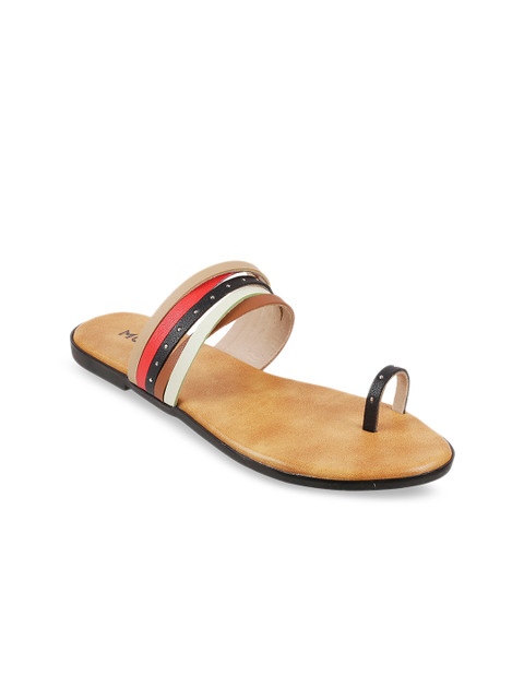 

Mochi Women Black & Off-White Striped One Toe Flats