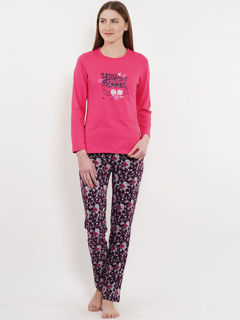 

Sweet Dreams Women Pink & Black Printed Night suit