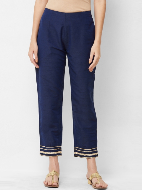 

breya Women Blue Relaxed Regular Fit Solid Parallel Trousers