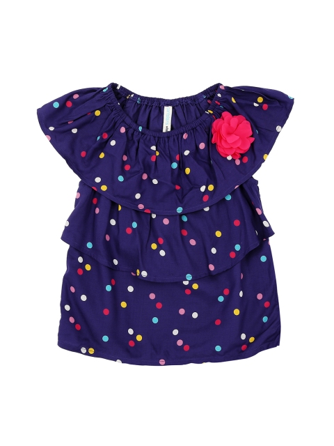 

Pantaloons Baby Girls Navy Blue Printed Tiered Top