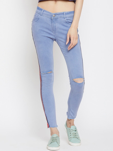 

CHROME & CORAL Women Blue Slim Fit Mid-Rise Slash Knee Stretchable Jeans
