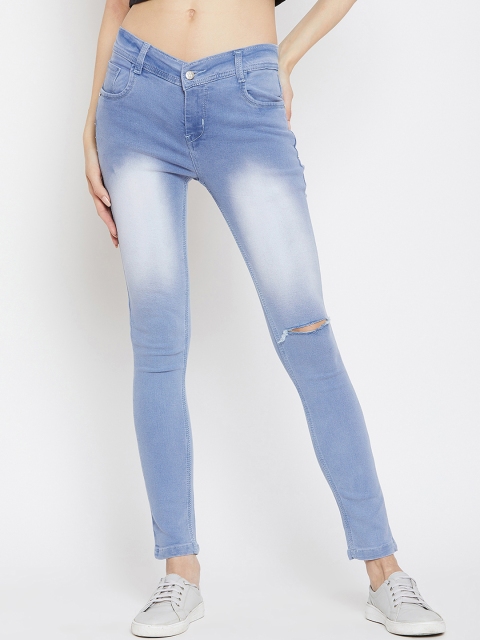 

CHROME & CORAL Women Blue Slim Fit Mid-Rise Slash Knee Stretchable Jeans