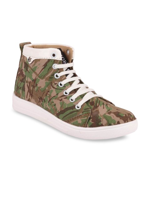 

FAUSTO Women Brown Printed Canvas Mid-Top Sneakers