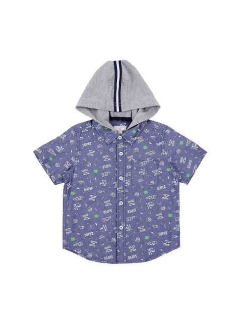 

Pantaloons Baby Boys Blue Regular Fit Printed Casual Shirt
