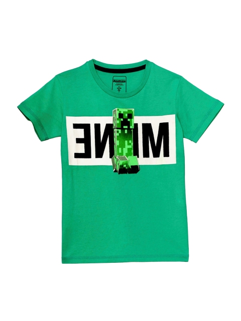 Kids Ville Boys Pink Minecraft Printed Round Neck Half Sleeve T-shirt, Green
