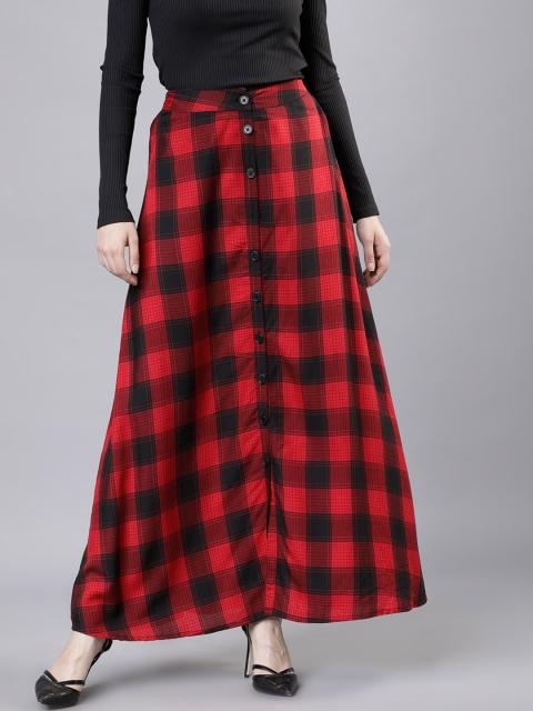 

Tokyo Talkies Women Red & Black A-Line Checked Maxi Skirt