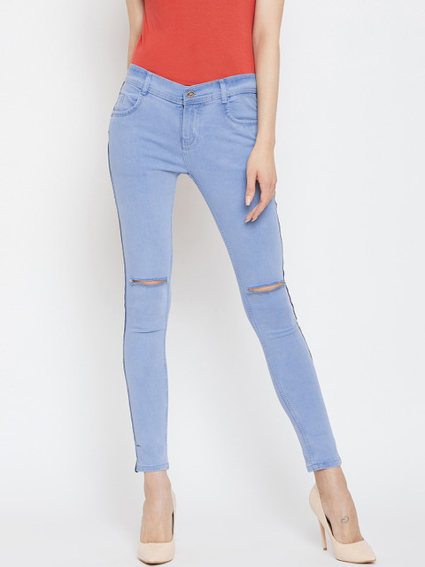 

CHROME & CORAL Women Blue Slim Fit Mid-Rise Slash Knee Stretchable Jeans