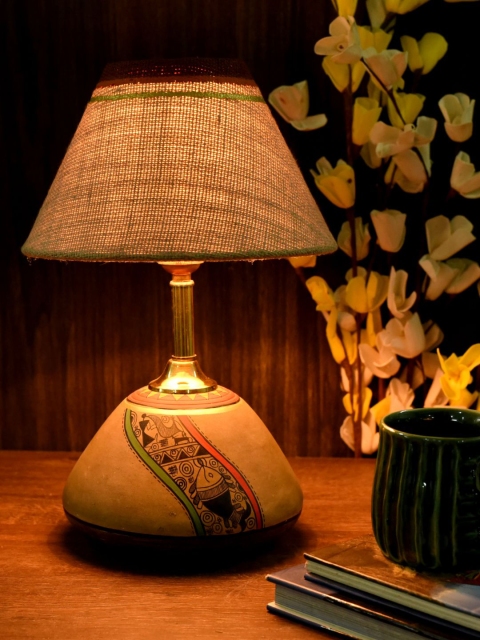 

Unravel India Beige Printed Hand Painted Table Lamp