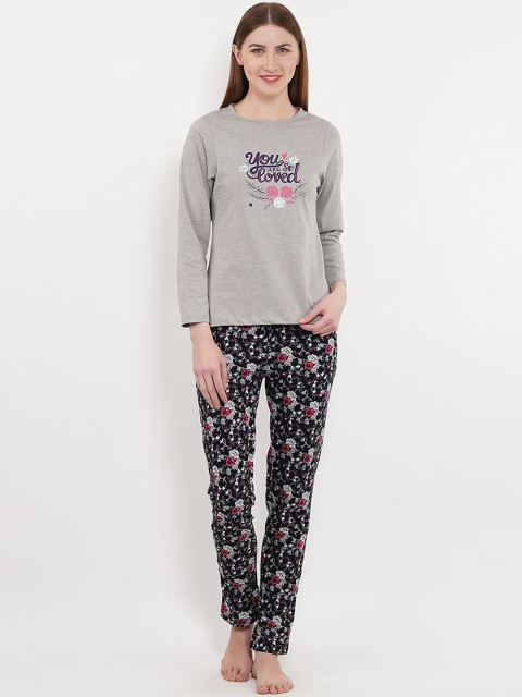 

Sweet Dreams Women Grey & Black Printed Night suit