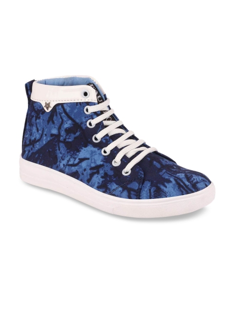 

FAUSTO Women Blue Printed Canvas Mid-Top Sneakers