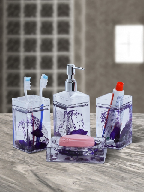 

OBSESSIONS Set of 4 Transparent & Purple Printed Ceramic Bath Accessories